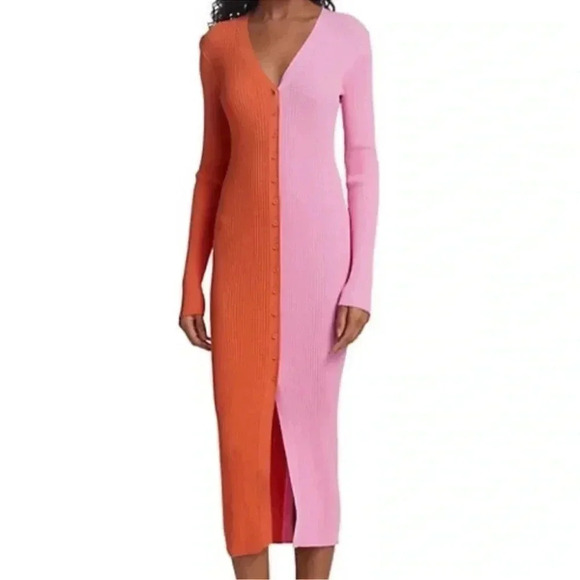 Staud Shoko Sweater Dress Orange Pink Size Medium - Picture 3 of 16
